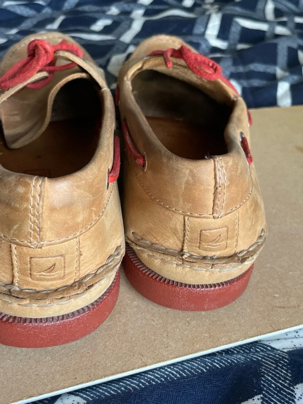 SPERRY TOP~sider Tan Leather & Red Accents